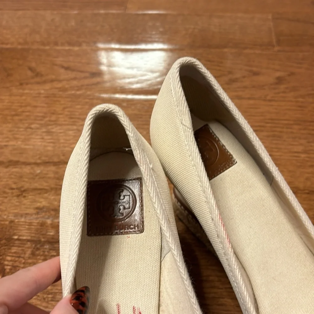 Tory Burch Ivory Jackie Canvas Espadrille Wedges - size 9.5 - Picture 4 of 10